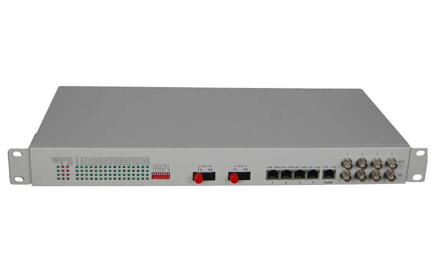 Fiber-64Voice + 4E1 + 4GE + 4RS232 Multiplexer