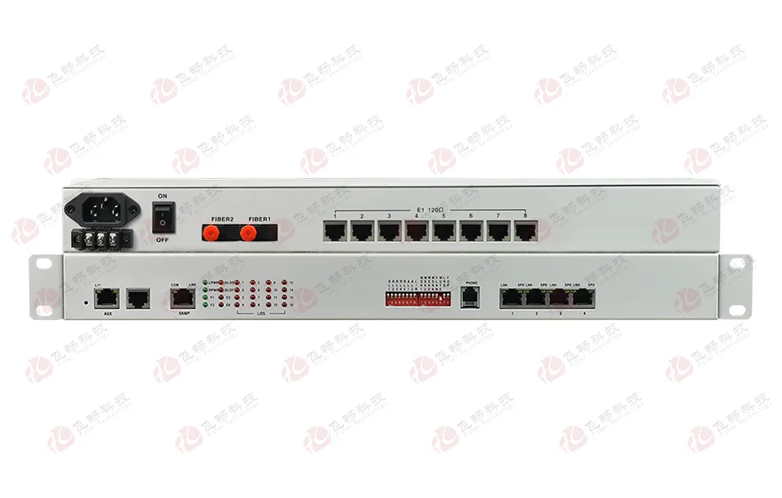 飞畅科技-8E1+4xFE(物理隔离)1+1光备份 PDH光端机