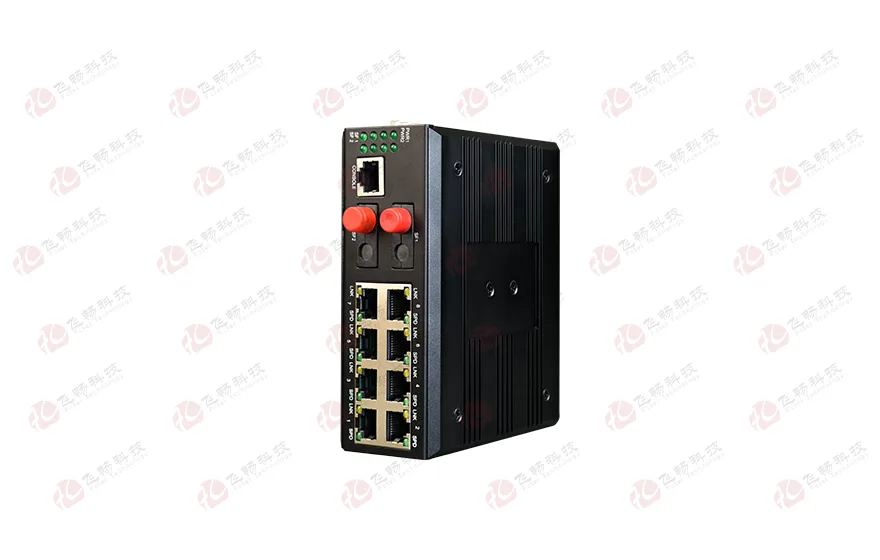 飞畅科技-简单WEB管理型 工业轨式 2路千兆光转8路千兆电交换机