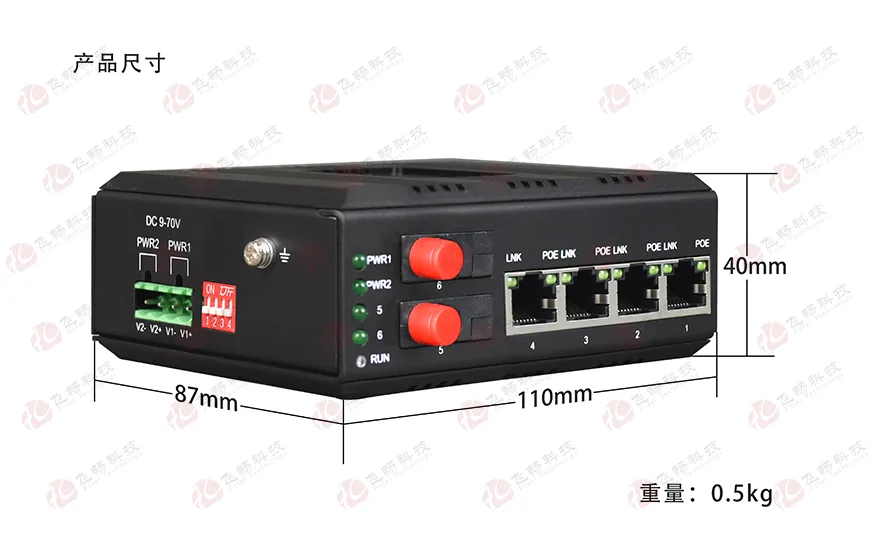 飞畅科技-mini工业轨式 管理型带RSTP环网 2光4电